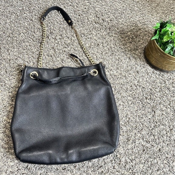 Michael Kors Jet Set Travel Medium Chain Shoulder Tote Pebbled Leather Black - Picture 8 of 11